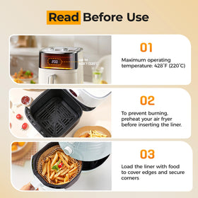 Liner withstands up to 428F for high heat cooking