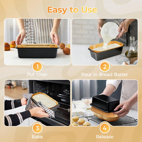 Vailnd loaf pan liners oven safe up to 450F for versatile baking.