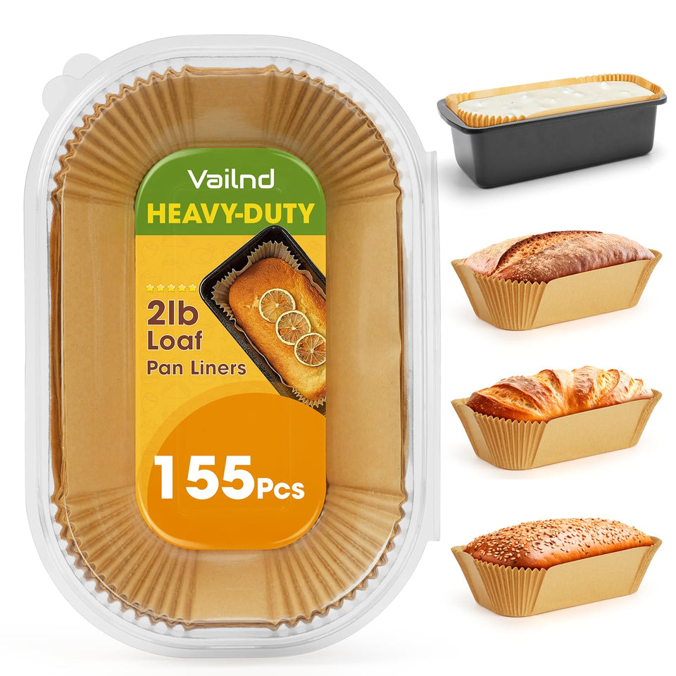 Vailnd loaf pan liners pack front, value-packed for bulk baking sessions.