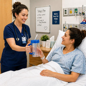 Vakly insulated carafe used at bedside for hydration at home or in care settings