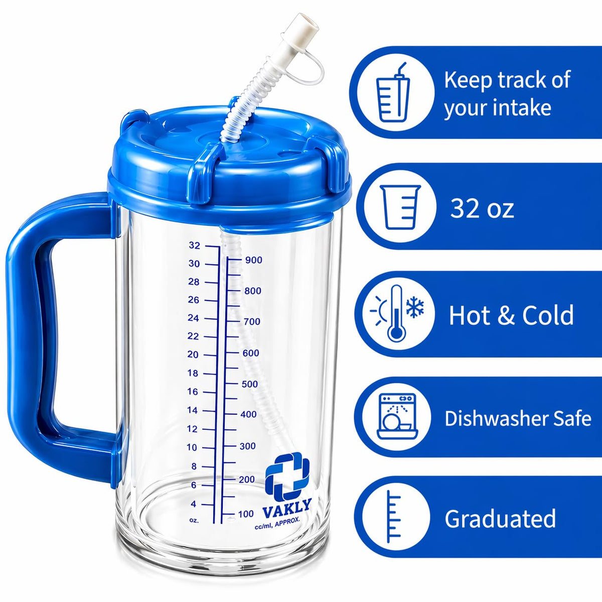 Vakly carafe with straw for convenient sipping and hydration