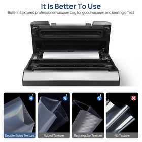 Vakumar removable drip tray keeps counters clean during sealing.