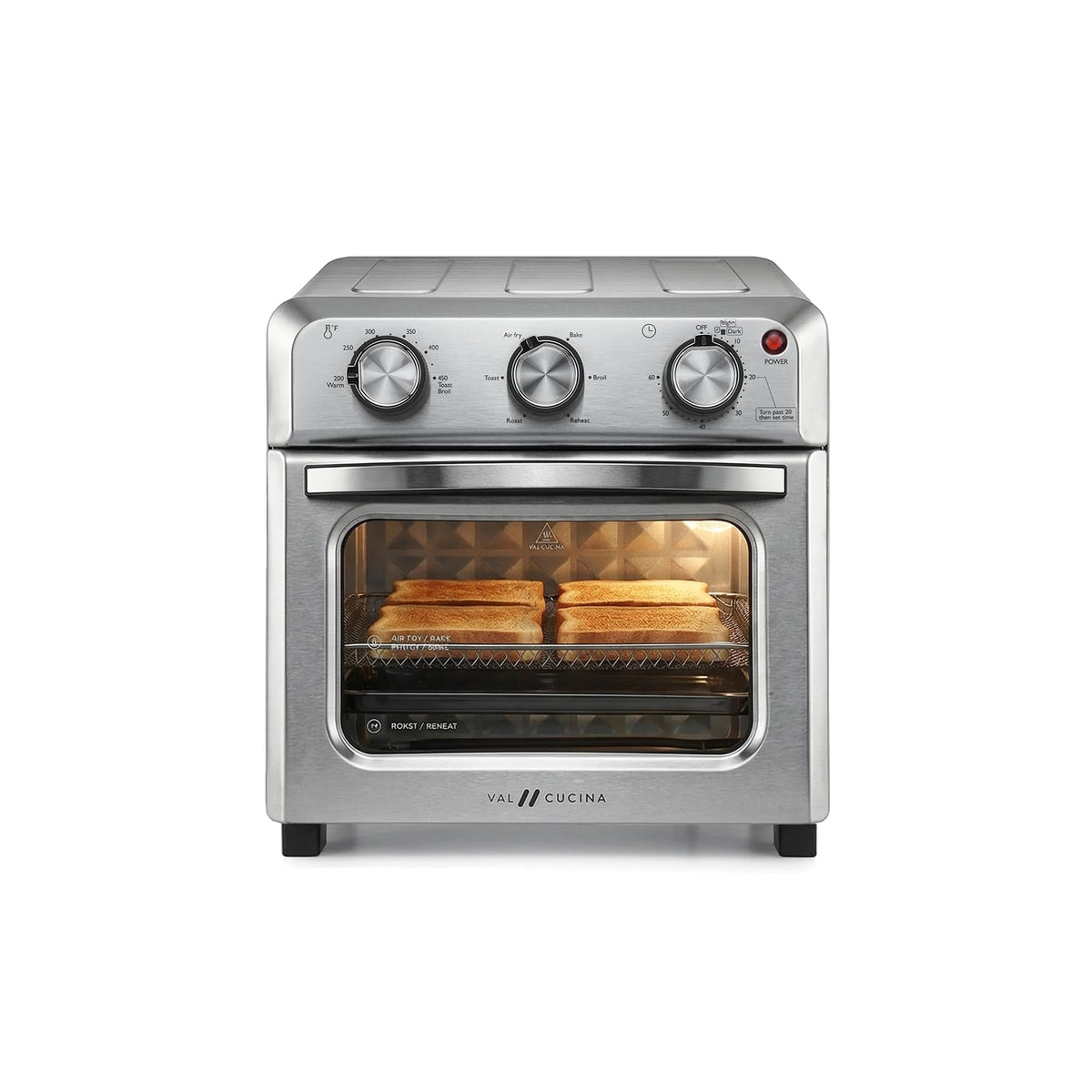 VAL CUCINA 6-in-1 air fryer toaster oven on counter for compact cooking