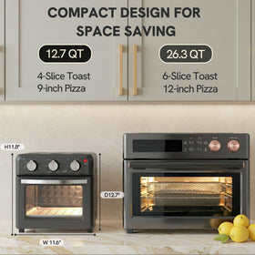 VAL CUCINA compact 12.7qt capacity fits a 9-inch pizza.