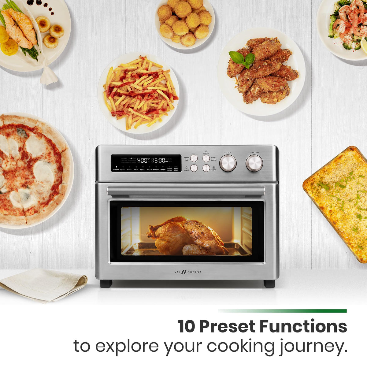 VAL CUCINA digital control panel close-up with easy presets for quick meals