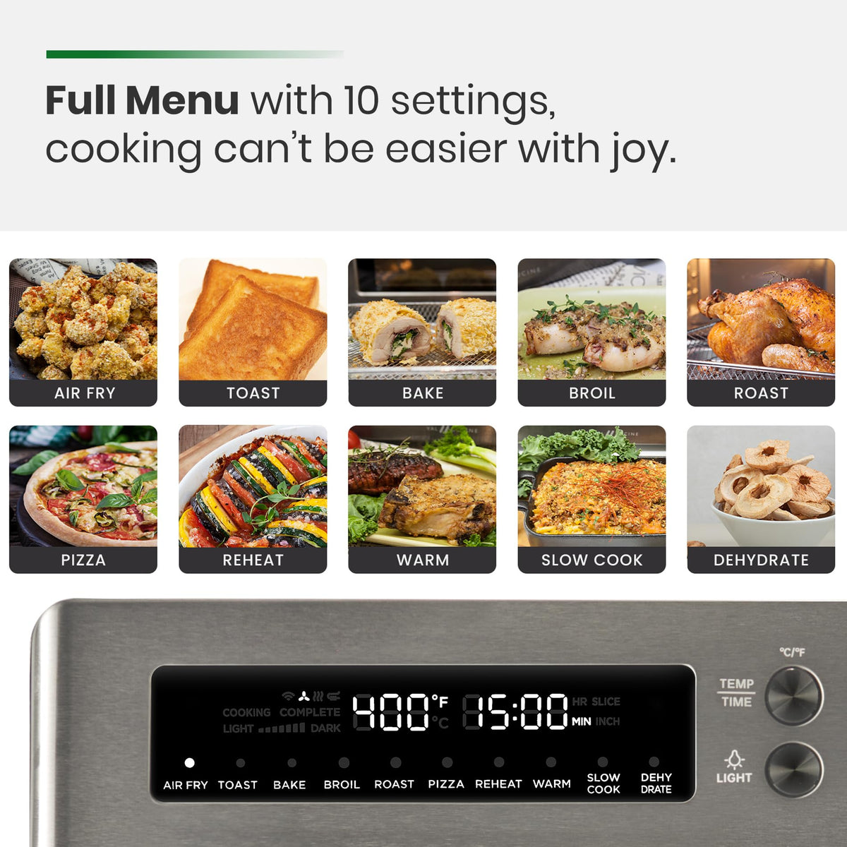 VAL CUCINA infrared air fryer toaster oven interior shows ample space for family meals.