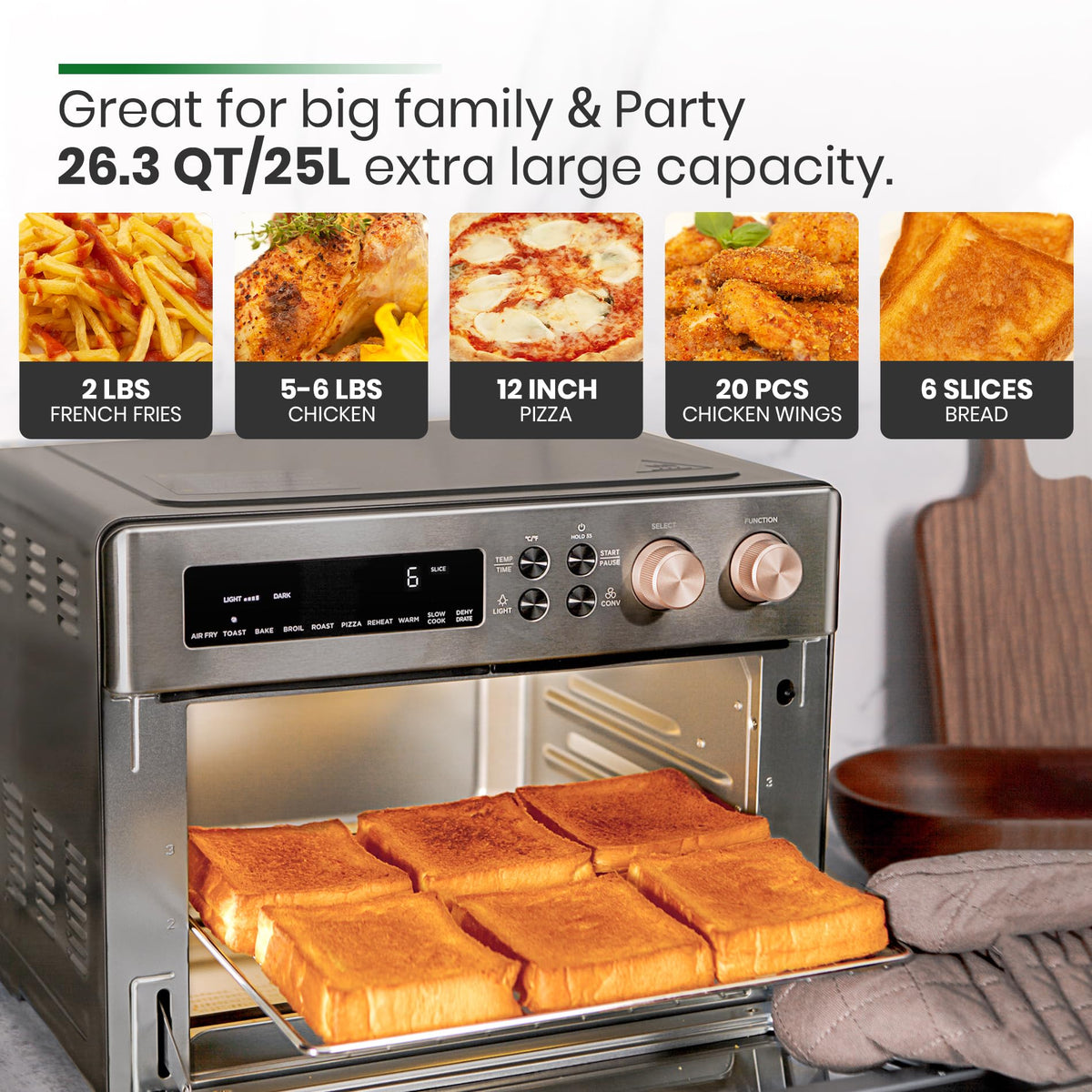 VAL CUCINA large-capacity chamber fits a 5-6 lb chicken for family dinners.
