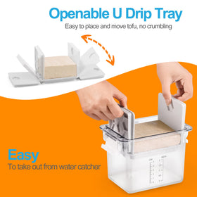 Valleyhike Tofu Press pour spout allows draining without opening lid.
