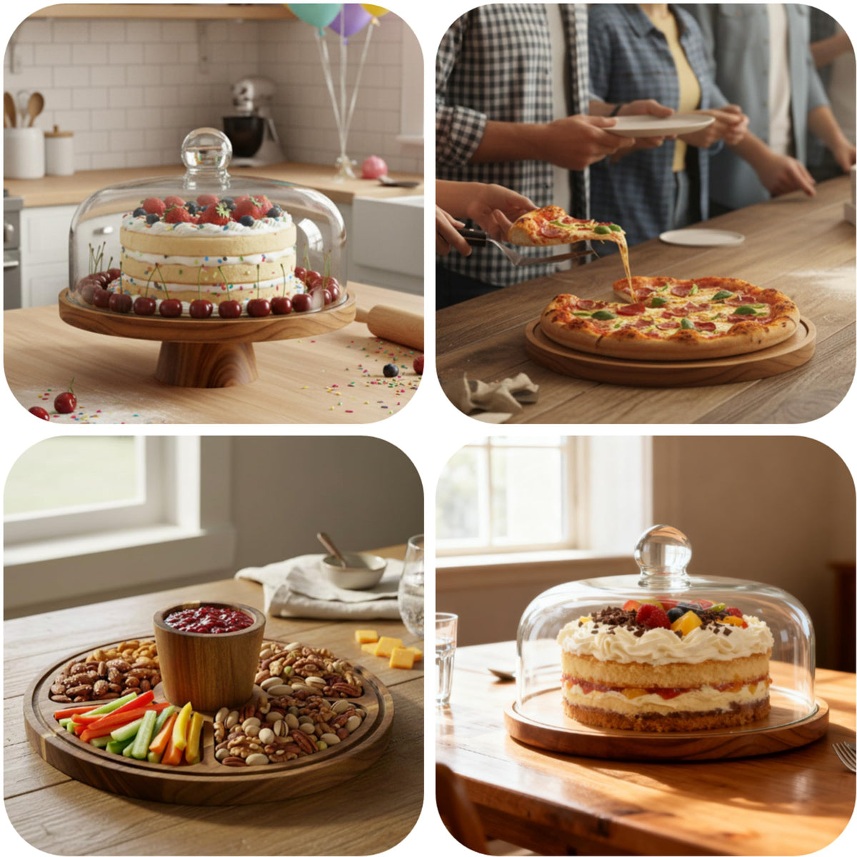 Scratch-resistant glass dome lid protects cakes and pastries beautifully