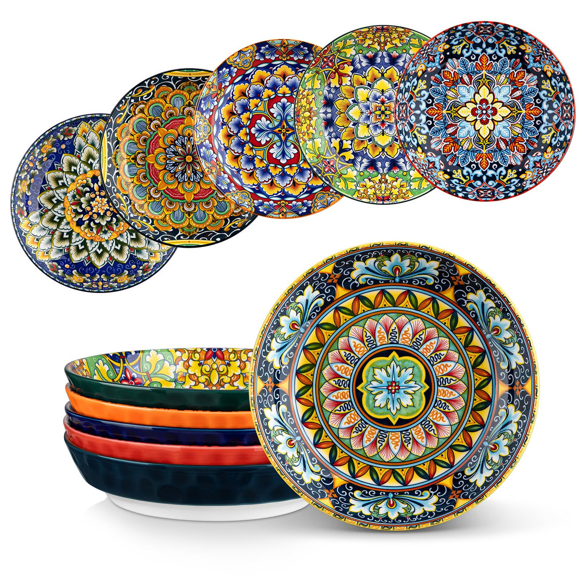 Vancasso 32oz pasta bowls with Boho pattern, ideal for family meals