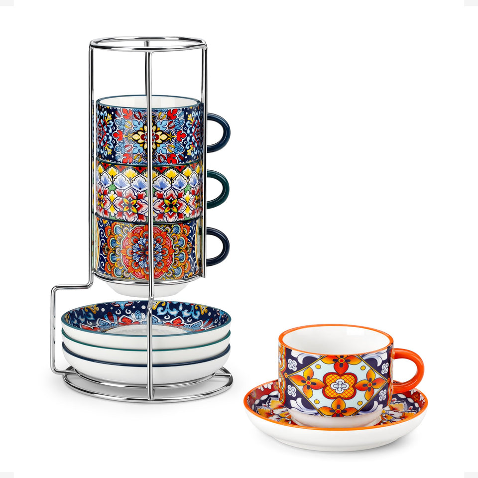 Vancasso 4oz stackable espresso cups with saucers for space saving and style