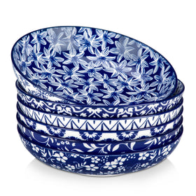 Vancasso 50oz pasta bowls set in blue white floral for sharing large portions