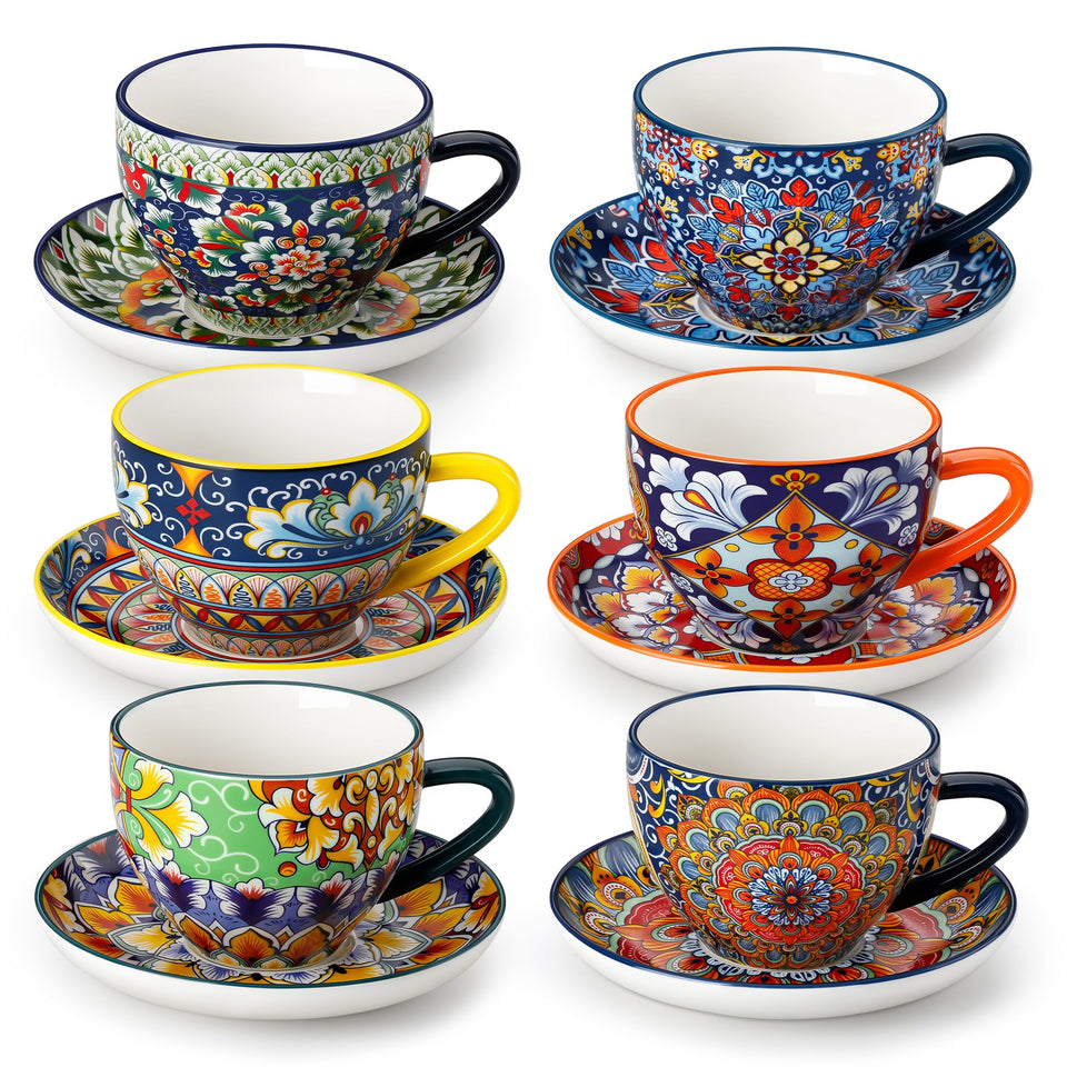 Vancasso 8oz cappuccino cup front view with Bohemian pattern for lattes