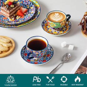 Vancasso 8oz cappuccino cups with saucers set on table for daily rituals