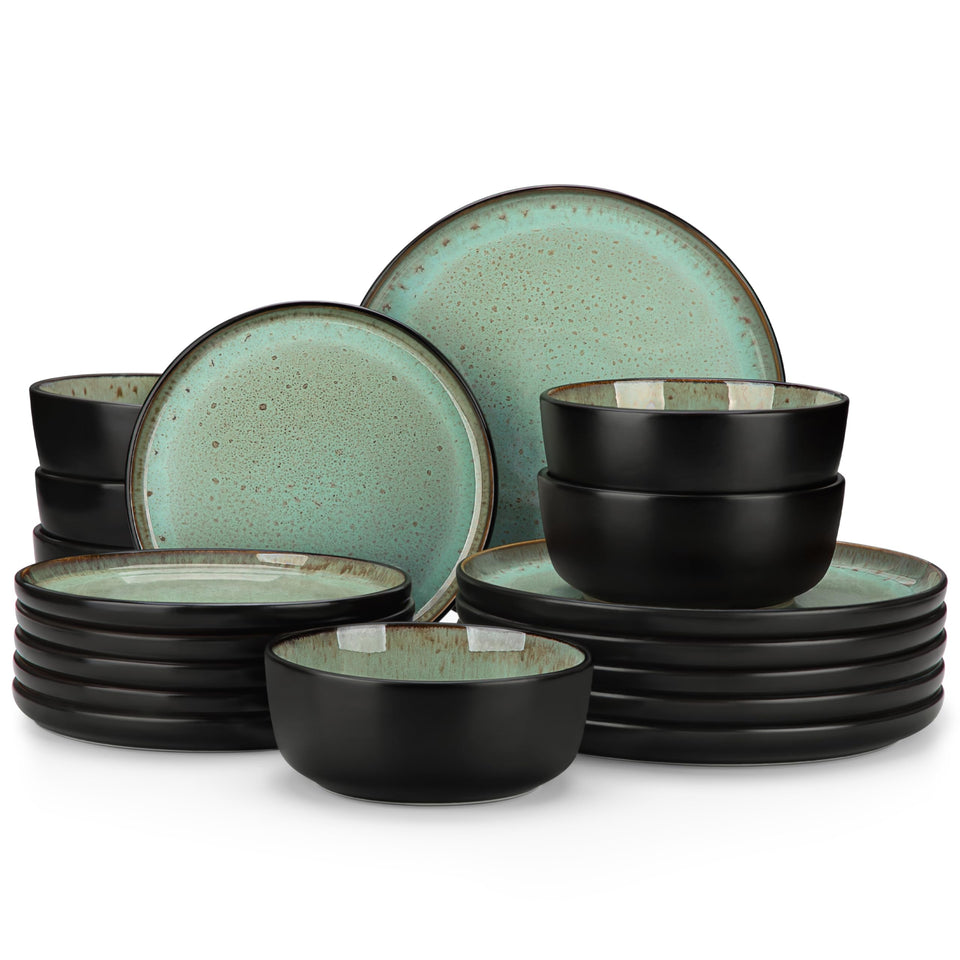 Vancasso AMBER turf green 18-piece dinnerware set for six, ideal for everyday family meals.