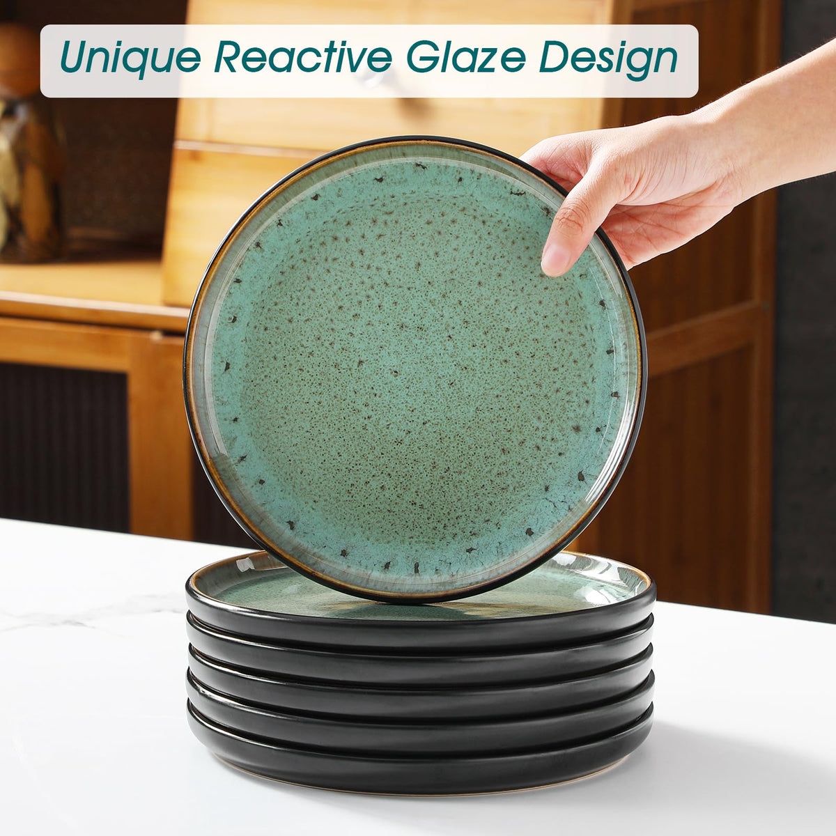 Vancasso AMBER turf green glaze close-up showing heat resistance.