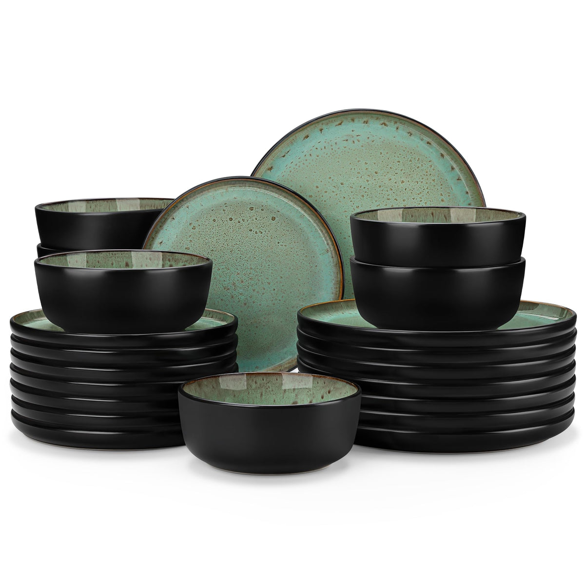 Vancasso Amber turf green plates 24pc set for daily dining with elegant glaze variation.