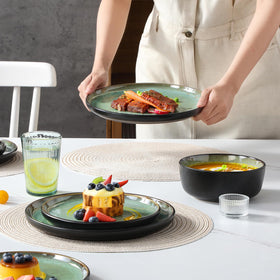 Vancasso AMBER turf green dishware in microwave for quick meals.