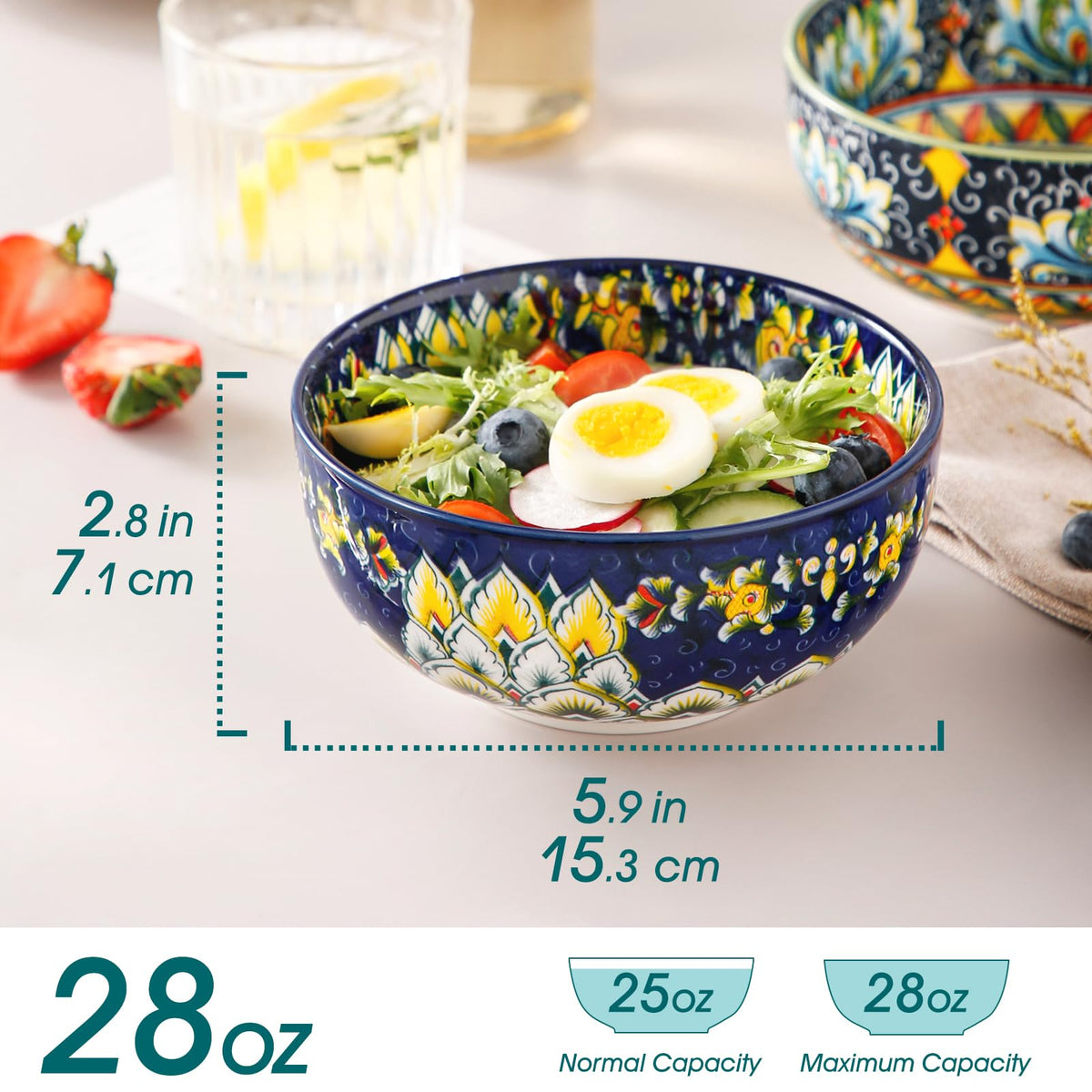 Vancasso Bohemian bowl exterior pattern brightens table setting.