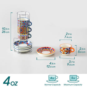 Vancasso Bohemian ceramic cappuccino cups with vibrant patterns in bright colors