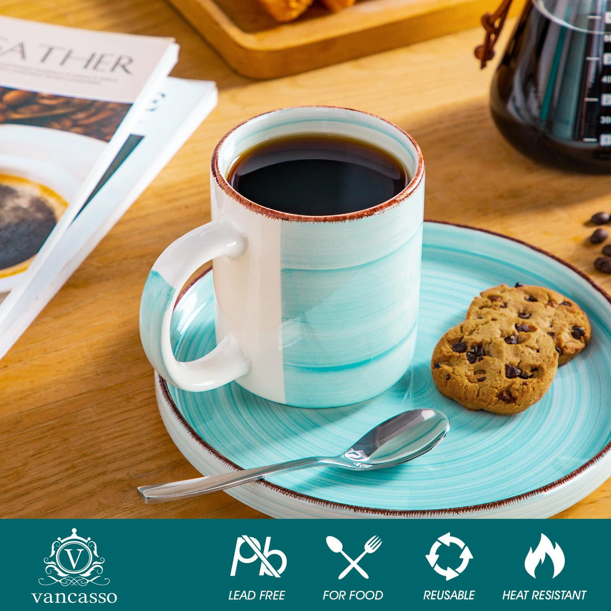 Each Bonita mug offers a 16-ounce capacity for generous drinks.
