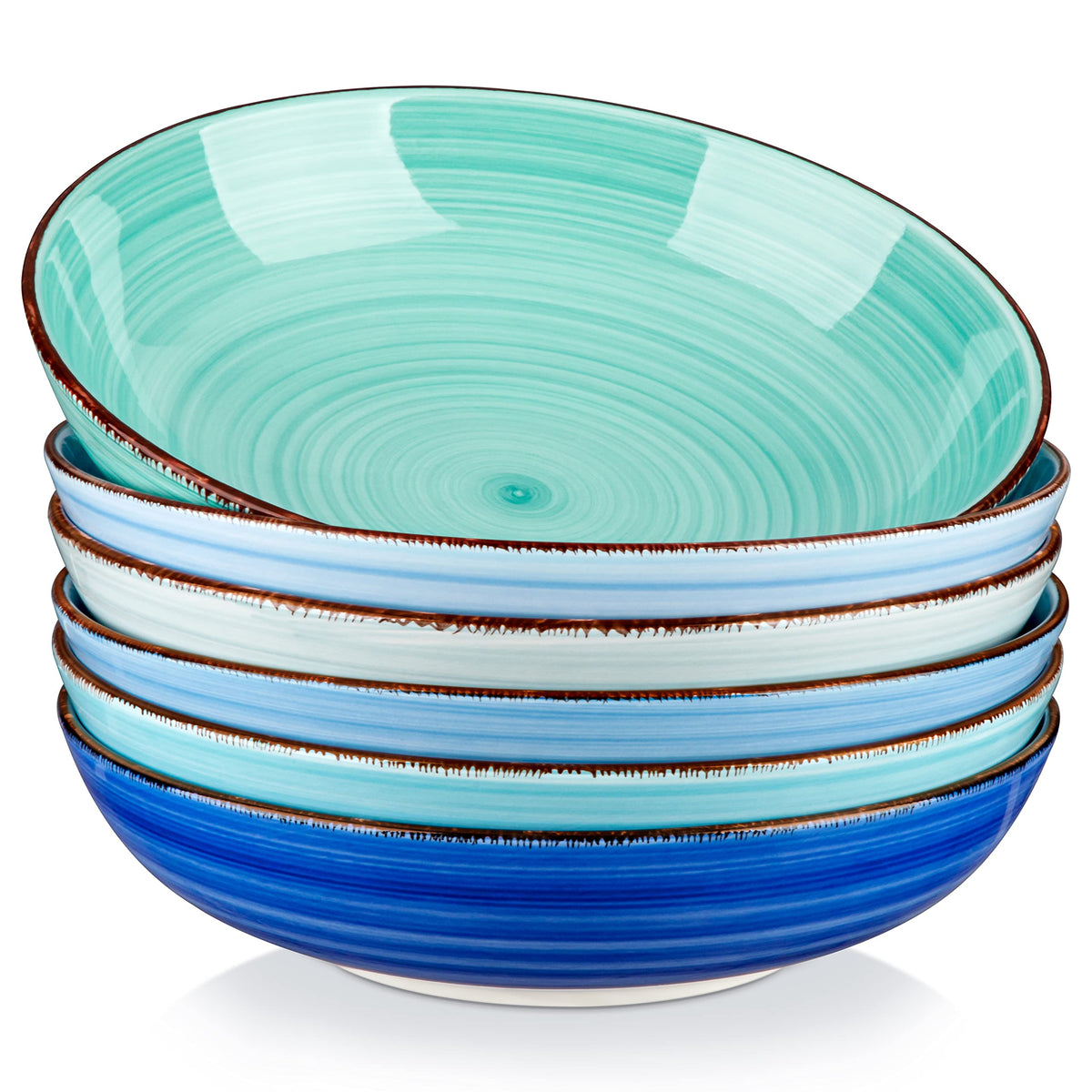 Vancasso Bonita 38 oz blue pasta bowls for generous family meals.