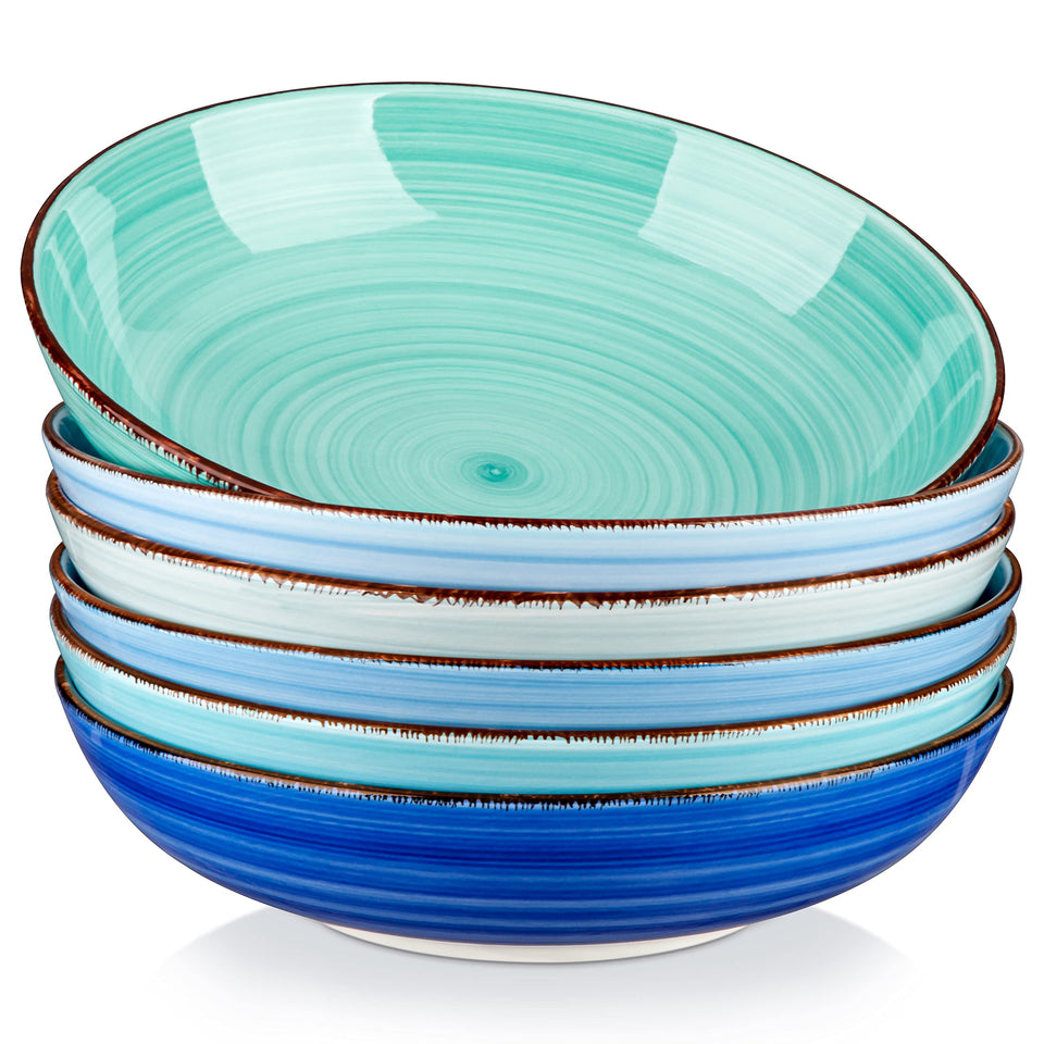 Vancasso Bonita 38 oz blue pasta bowls for generous family meals.