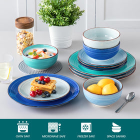 Vancasso Bonita blue glaze close-up highlighting handpainted spiral art.