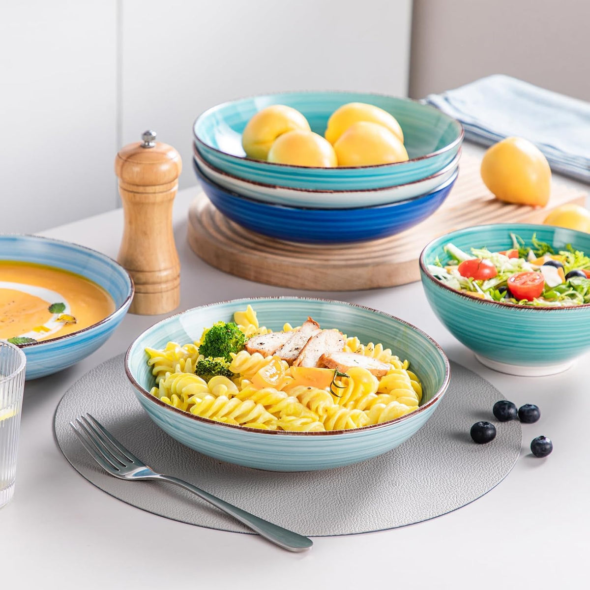 Vancasso Bonita ceramic texture in blue highlighting durable stoneware.