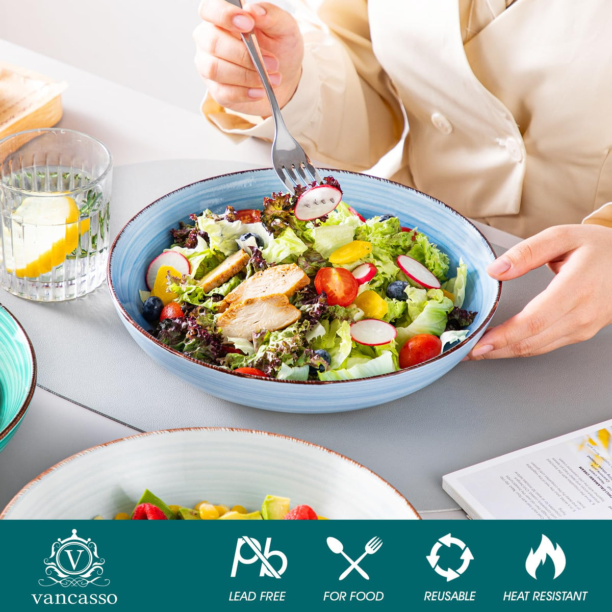 Vancasso Bonita large salad bowls shown for family-style serving