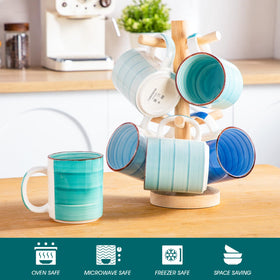 Bonita mug shown in dishwasher and microwave-safe design for easy cleaning.