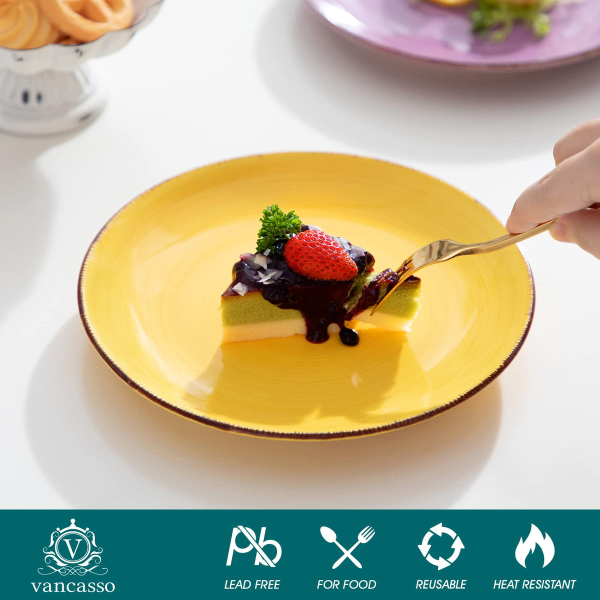Vancasso Bonita Muticolor stoneware plate, strong and heat-friendly for hot dishes.