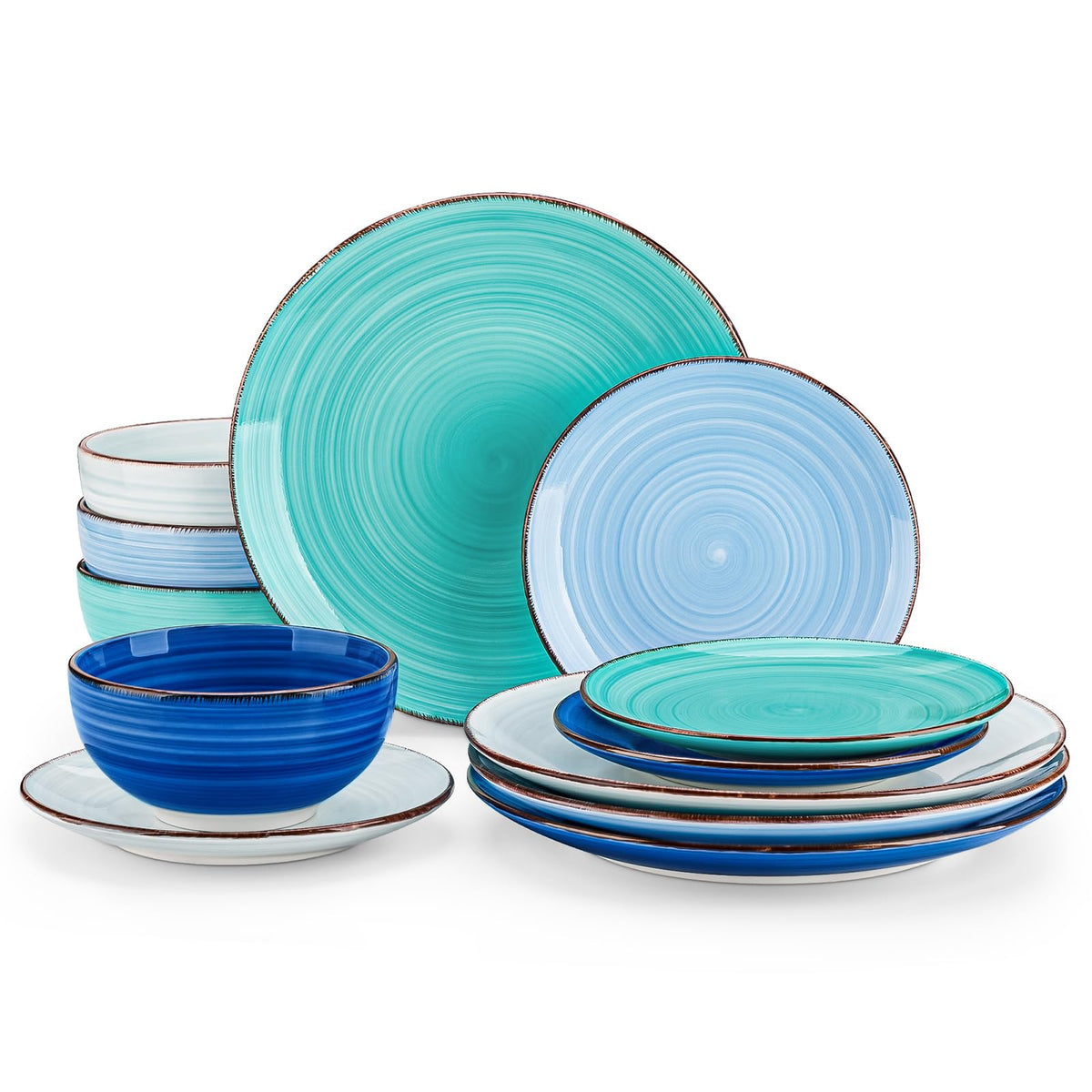 Vancasso Bonita spiral-pattern dinner plate in blue glaze for everyday elegance.
