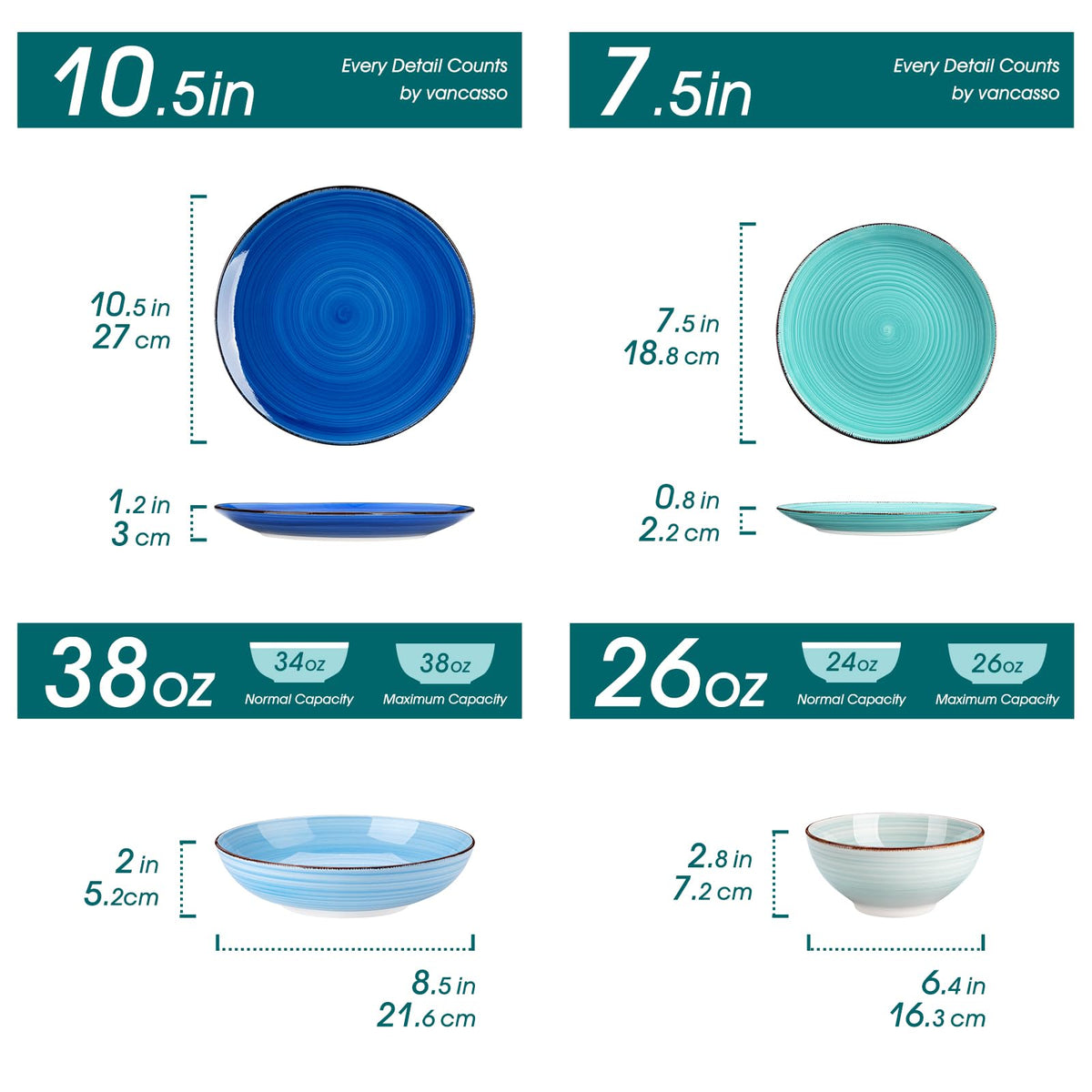 Vancasso Bonita spiral salad plate in blue, vibrant casual dining.