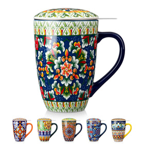 Vancasso ceramic tea mug with infuser shows generous 18oz capacity.