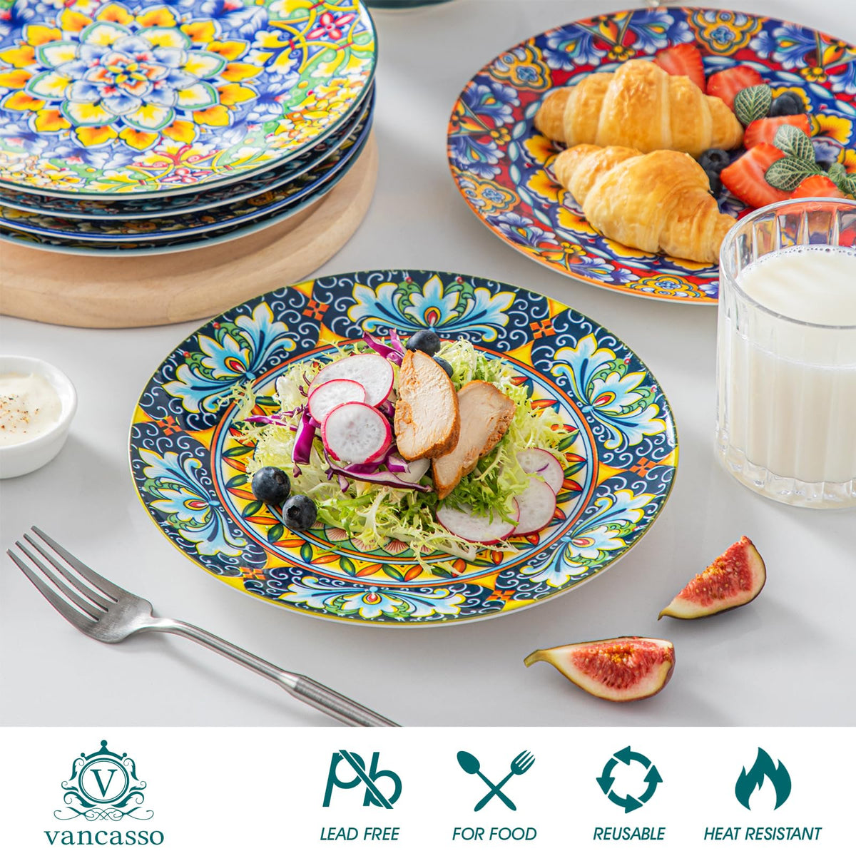 Vancasso colorful dinnerware plate with glossy glaze for daily use