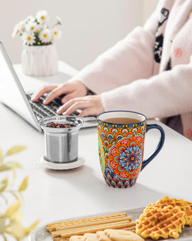 Vancasso compact mug fits most cup holders and shelves.