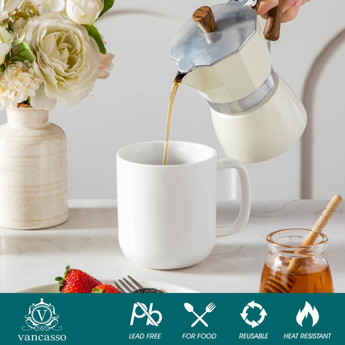 Vancasso microwave-safe ceramic mug ready for quick reheats