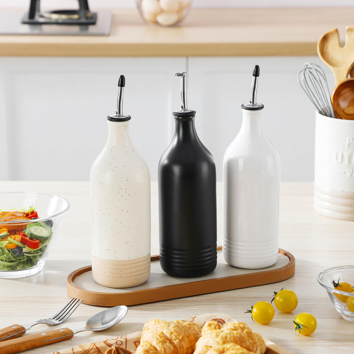 Vancasso kitchen decor ceramic oil dispenser on a shelf