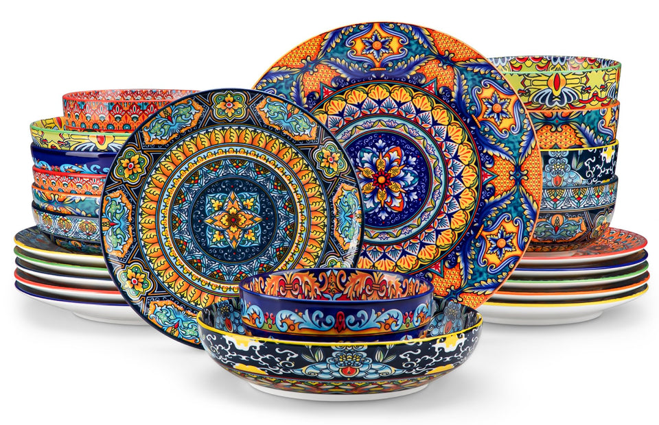 Vancasso KRVI dinner plates with bohemian patterns brighten everyday meals.