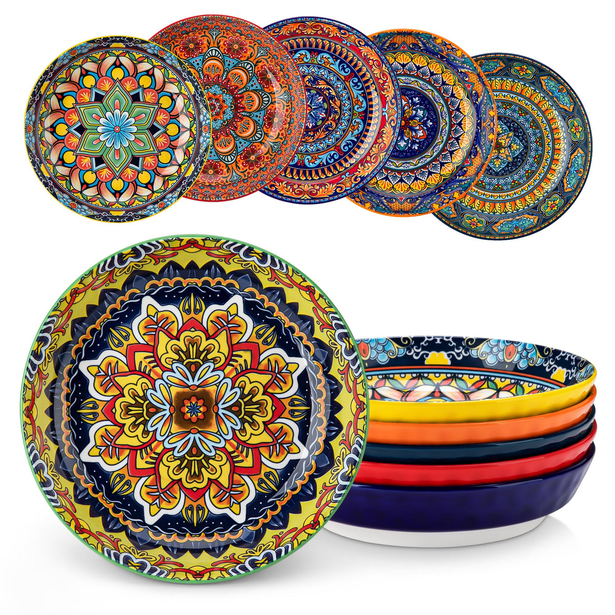 Vancasso KRVI bohemian pattern pasta bowls add colorful flair to any meal.