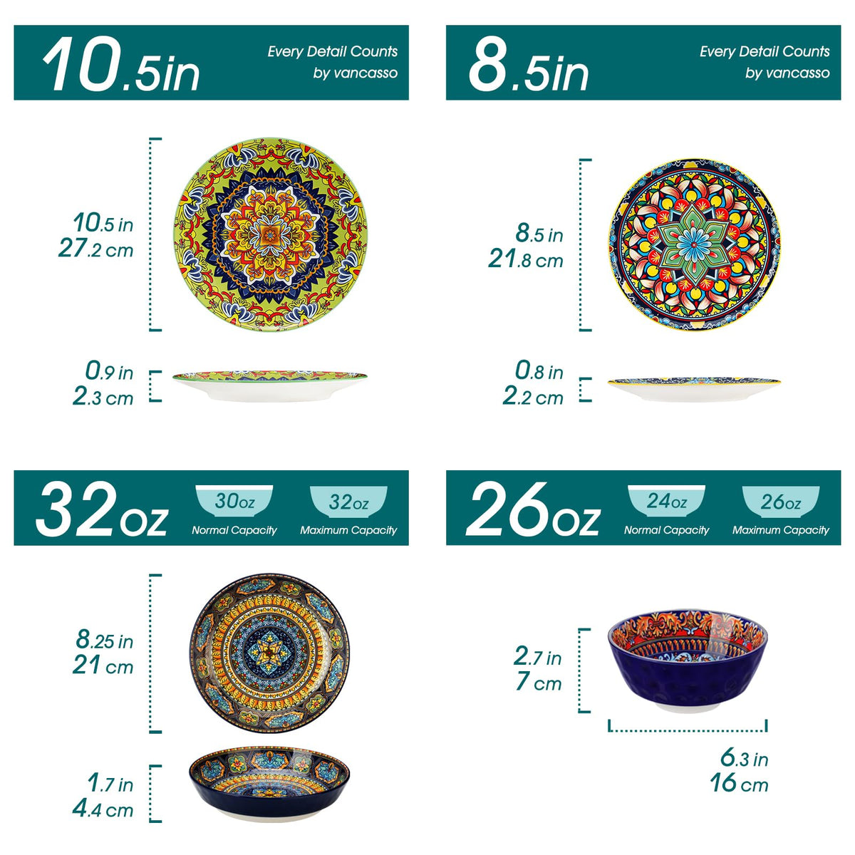 Vancasso KRVI boho dessert plates add coordinated color and charm.