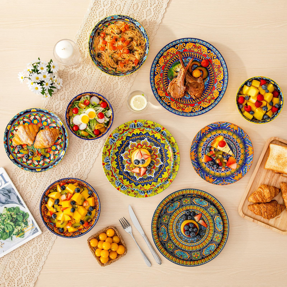 Vancasso KRVI hand-painted motifs capture artisan craft for colorful tables.