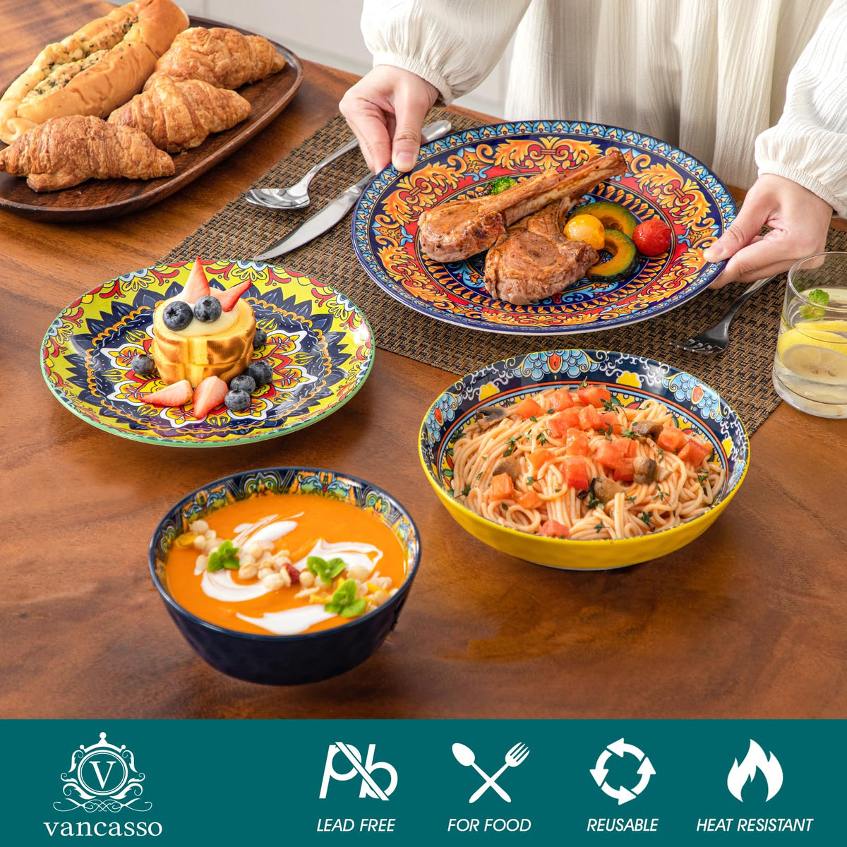 Vancasso KRVI pasta bowls show generous capacity and rustic elegance.