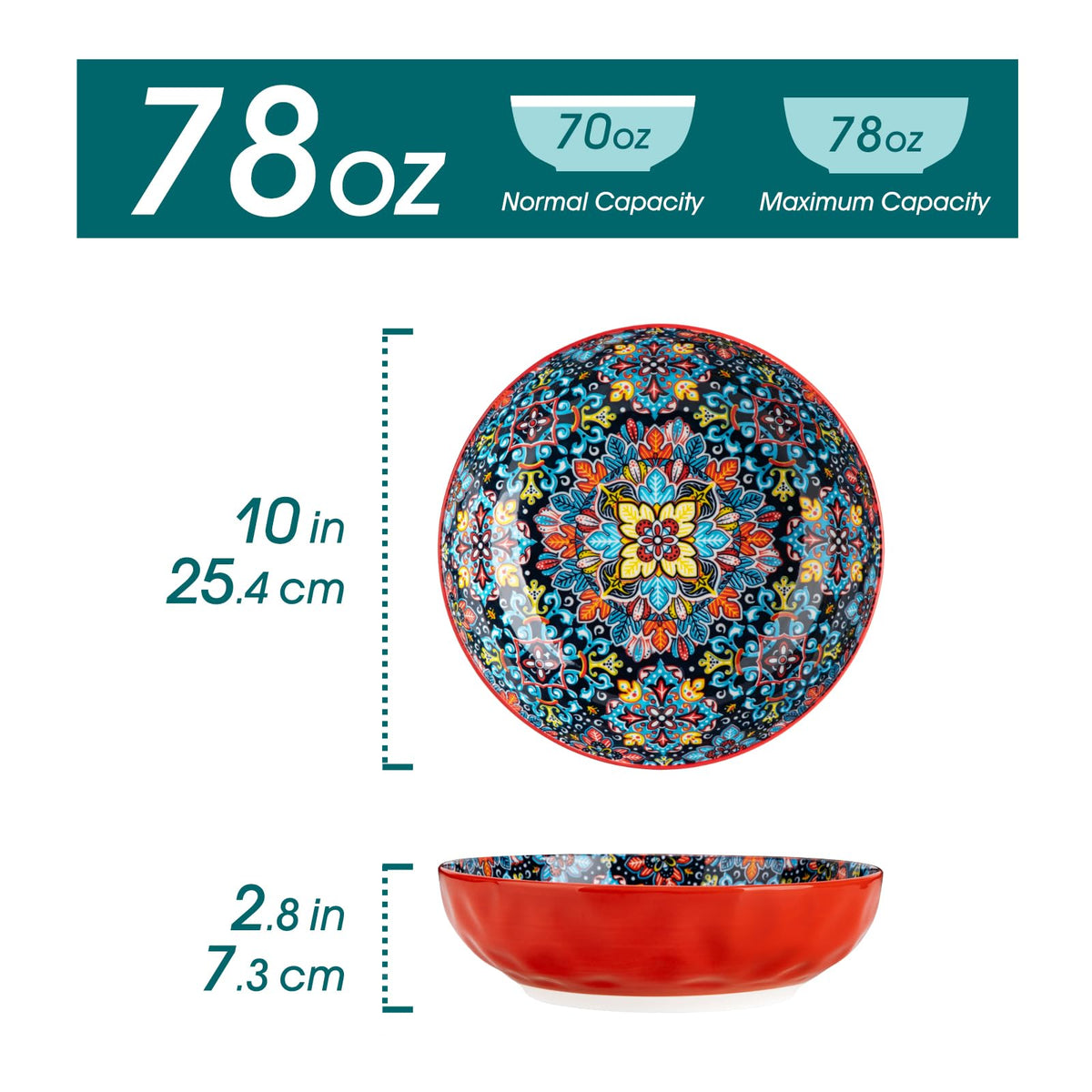 Vancasso large serving bowl boho red pattern suitable for fruit and pasta