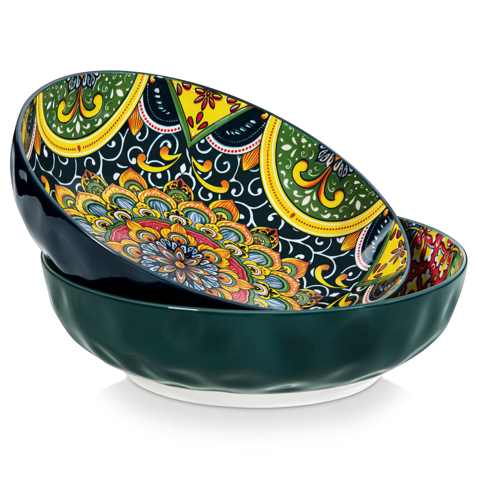 Vancasso large serving bowls in green on tabletop for salads and shared meals.