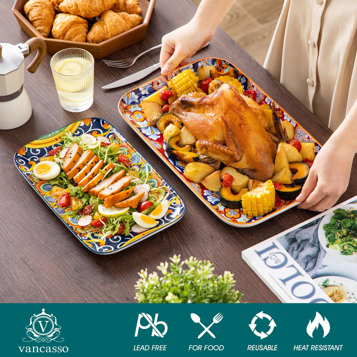 Vancasso medium 14-inch rectangular platter ideal for salads and mains.