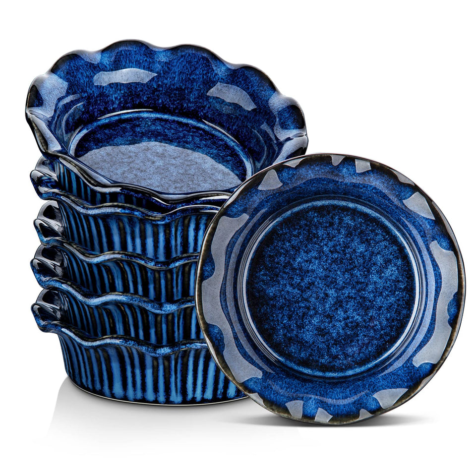 Vancasso mini pie pans blue with a ruffled edge for individual quiches