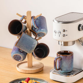Dishwasher-safe ceramic mug keeps color and glaze intact.