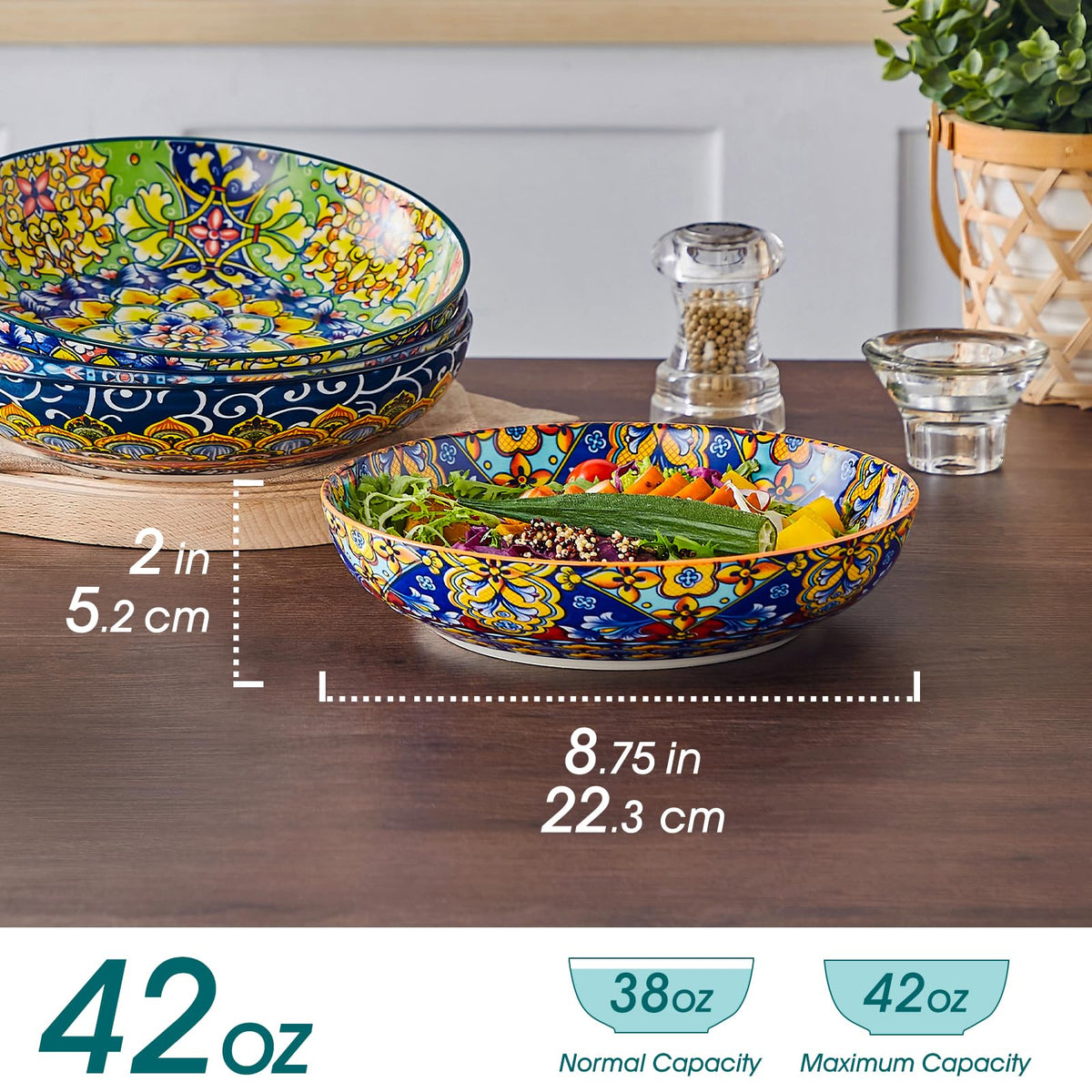 Vancasso pasta bowls with colorful glaze close-up for festive table setting
